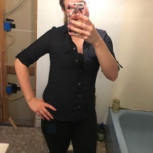 H&M Navy Blue Button Down Blouse
